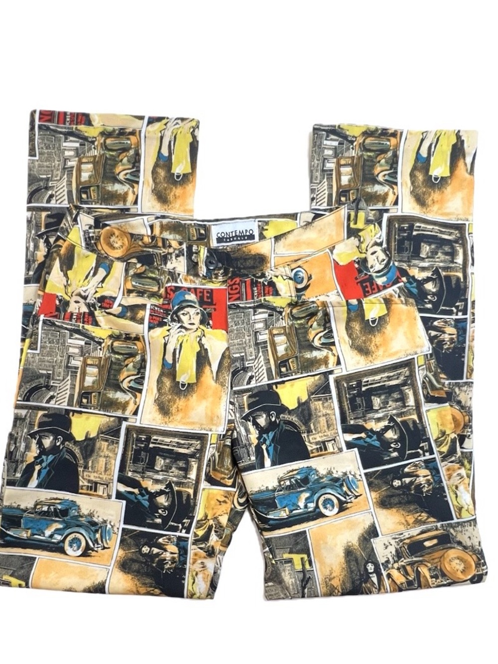 Contempo Artsy Retro-Print Skinny Pants in Yellow Multi Size W29 L29 Price $80